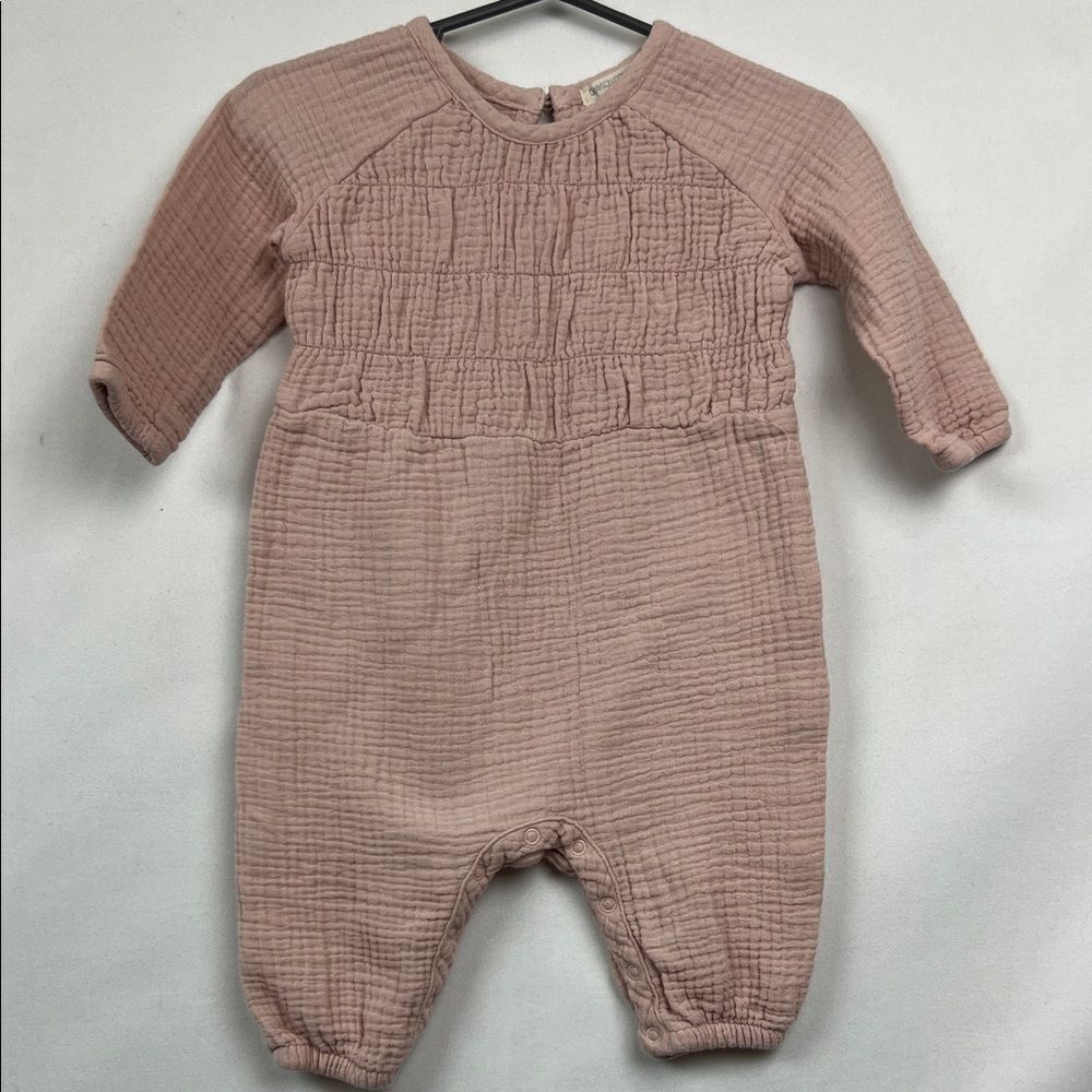 Grayson Collective Dusty rose pink cotton waffle smocked muslin jumpsuit 3-6 min